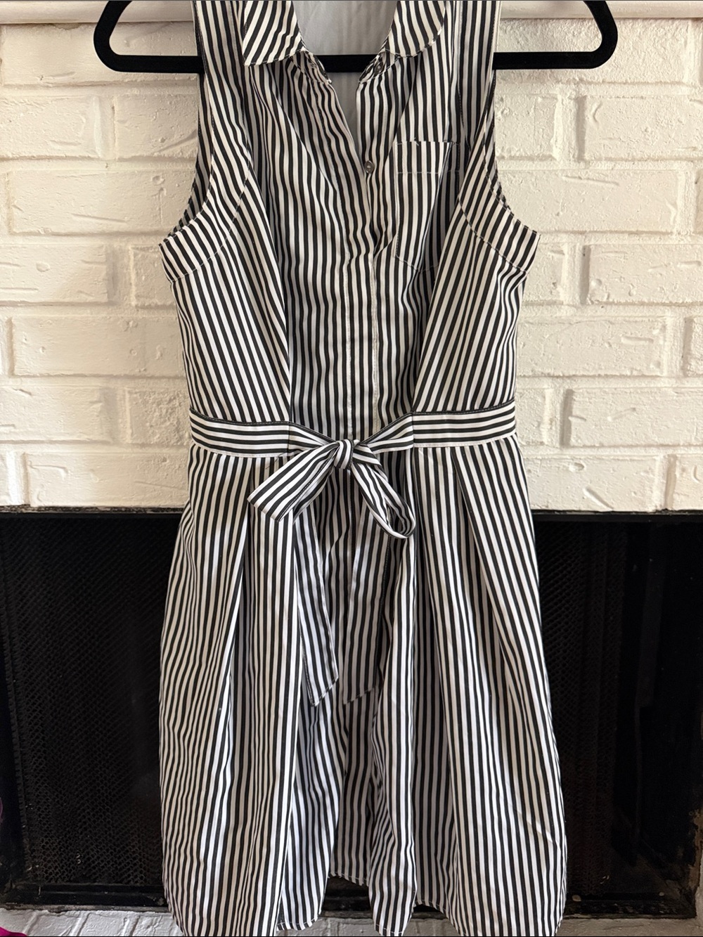 HYFVE Black and White Striped Tie-Waist Midi Dress